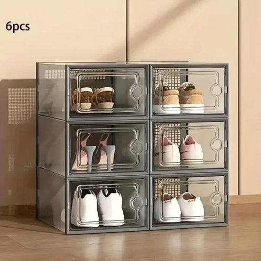6/12pcs Transparent Shoe Boxes Stackable Shoe Cases Storage Plastic Shoes Box Dustproof Sneaker Boxes Shoes Furniture Organiz